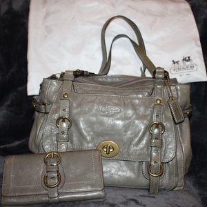 Coach GreyLeather Turnlock Satchel and Wallet